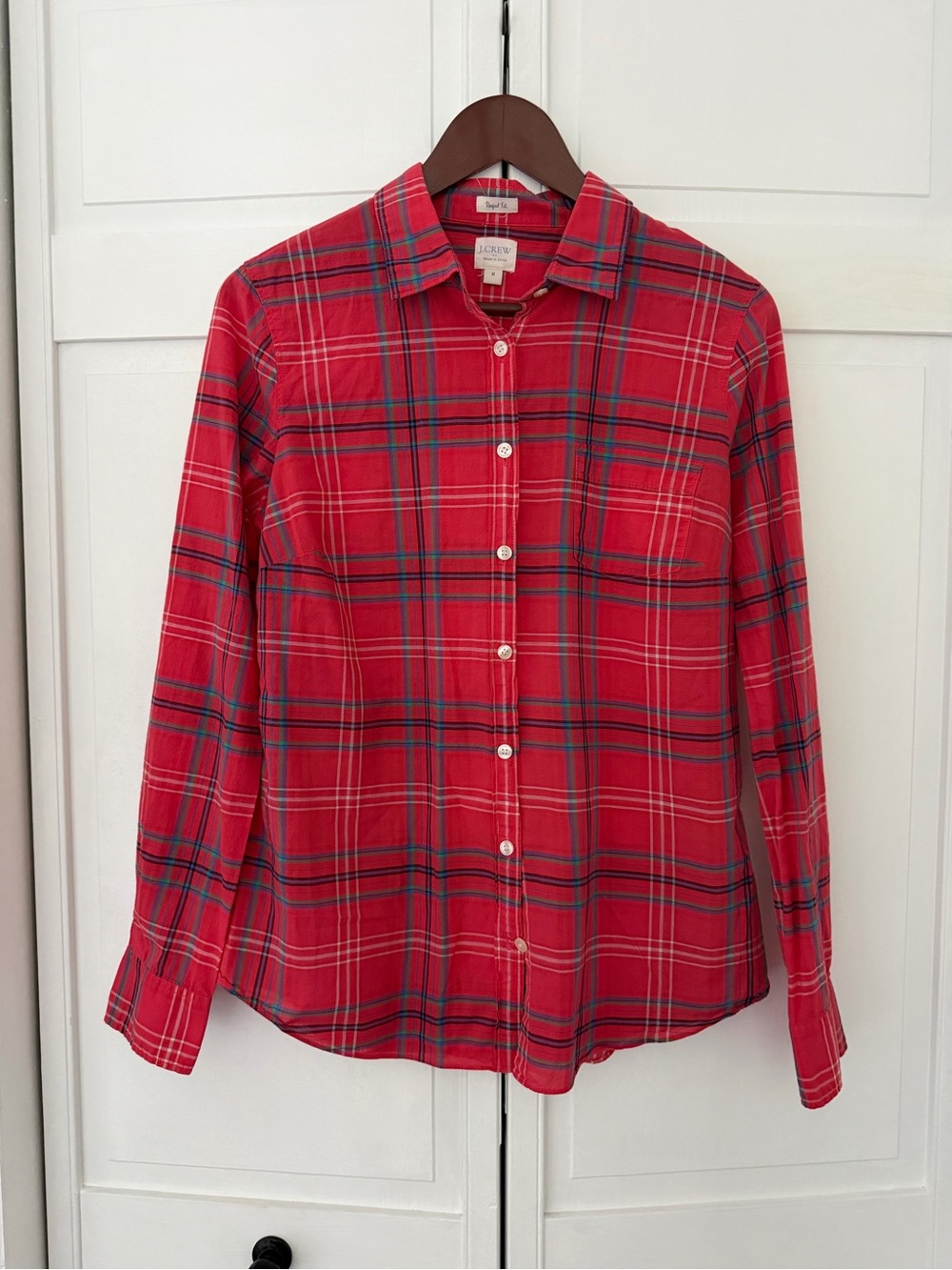 J. Crew Red Plaid Long-Sleeve Button-Down Shirt